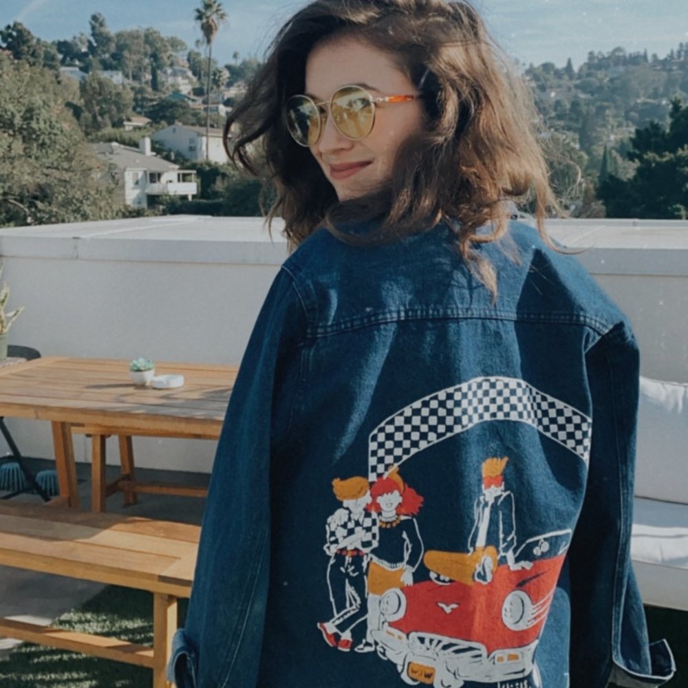 ONE-OF-A-KIND DENIM JACKET WITH PAINTED DESIGN